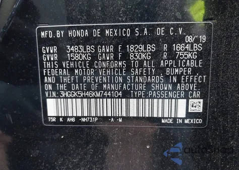 2019 Honda Fit Lx from USA, damaged, VIN 3HGGK5H46KM744104